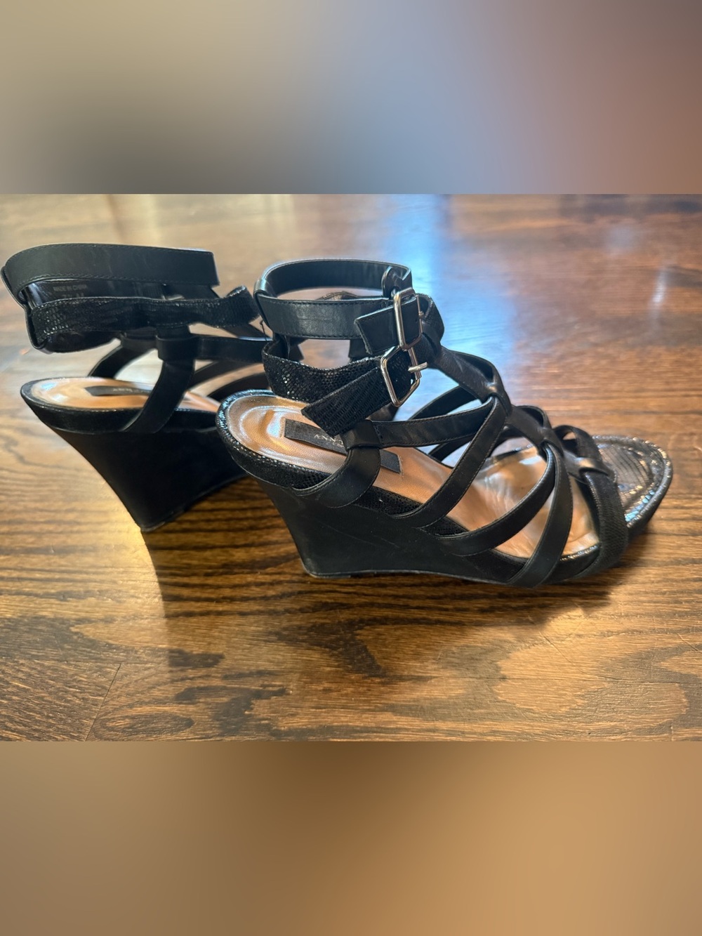 Ann Taylor Black Strappy Wedge Sandals